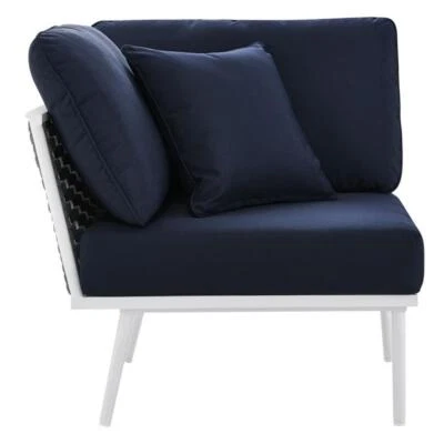 Sillón esquinero moderno de tela y aluminio para exteriores Modway Stance en azul marino Foto 1 de 4