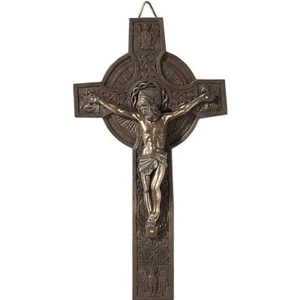 Celtic Cross Antiqued Brown 7 Inch Hanging Corpus Wall Crucifix - Picture 1 of 1