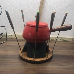 mid century modern #1930 2QT. Porcelainized Steel Fondue Set - Picture 1 of 12