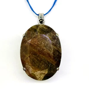 Ciondolo enorme argento sterling 925 zaffiro naturale non riscaldato certificato 54,20 grammi - Foto 1 di 7