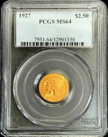 1927 GOLD USA $2.5 INDIAN HEAD $2 1/2 QUARTER EAGLE COIN PCGS MINT STATE 64 Cover