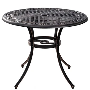35.5"Round Cast Aluminum BistroTables,Patio Dining Table for Furniture Set Brown - Picture 1 of 7