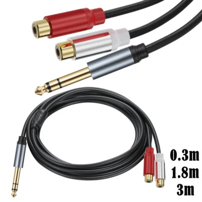 6.35mm 1/4 Inch Male TRS To Stereo 2 RCA Female Audio Splitter Cable Adapter - Image 1 of 4