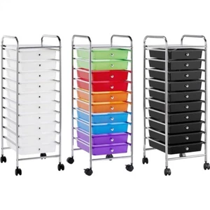 10 Drawer Rolling Storage Cart Plastic Utility Craft Cart with Drawer and Wheels - Picture 1 of 29