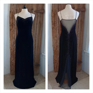 Vestido de Noche Formal Elegante Con Cuentas Terciopelo Negro Dave & Johnny Años 90 De Colección Talla 11/12 - Imagen 1 de 17