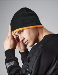 Beechfield Gorro Tejido Para Hombres Invierno Cálido Lana Borde Dos Tonos Esquí Gorra Scull - Imagen 1 de 14