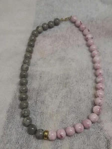 Vintage Monet Pink & Gray Beaded Gold Tone Necklace 19' - Picture 1 of 3