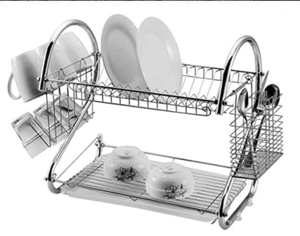 2 Tier Chrome Dish Drainer Modern Stylish For Kitchen Drying - 18inch - Picture 1 of 1