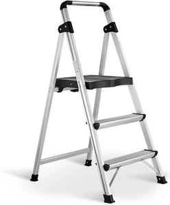 3 Step Ladder Aluminum Folding Step Stool with Wide Anti-Slip Pedal, Lightweight - Picture 1 of 7