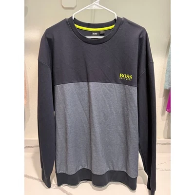 Hugo Boss Para Hombres Azul Marino Gris Bloque de Color Cuello Redondo Sudadera Logo Pullover XL Foto 1 de 4