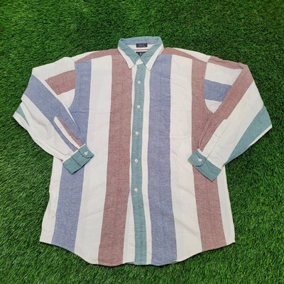 Vintage Arrow Carriage Trade Button Shirt L 23x31 USA Vertical Striped 90s - Image 1 of 4