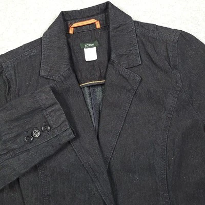 Blazer J Crew Mujer 4 Negro Algodón Lino Denim Chaqueta Oficina Negocios Informal Foto 1 de 4