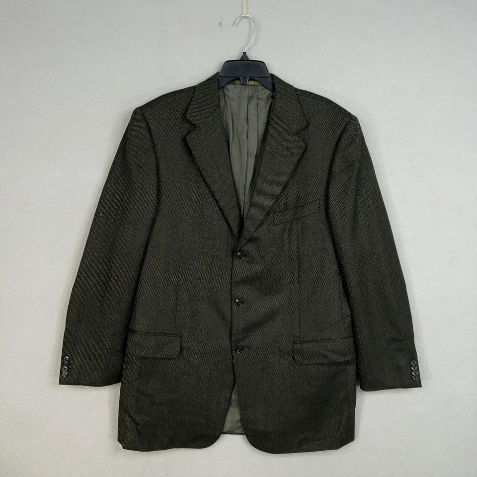 Jaqueta masculina Ermenegildo Zegna 46L verde espinha de peixe lã cashmere feita na Itália - Imagem 1 de 4