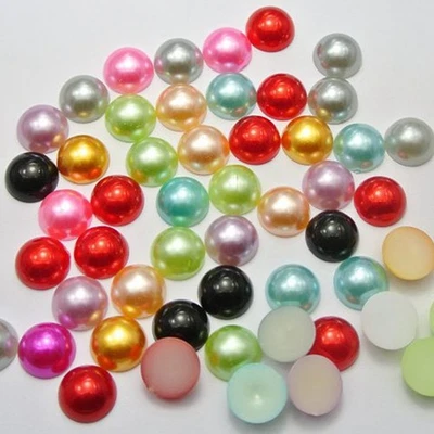 100 Mixed Colour Acrylic FlatBack Half Pearl Bead Flat Back 12mm Scrapbook Craft - Image 1 of 4