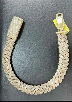 Brazalete cubano Miami de oro macizo de 14k, diamantes naturales de 9,70 quilates. 8” 12mm VS2 G Foto 1 de 2