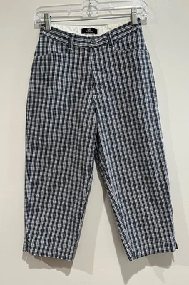 Antiga Calça Capri Lee Khakis Feminina 4 Azul Marinho Xadrez Cintura Alta Perna Cônica Anos 90 - Imagem 1 de 4