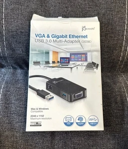 j5create USB 3.0 Multi-Adapter VGA & Gigabit Ethernet Complete In Box! ~ LQQK - Picture 1 of 4