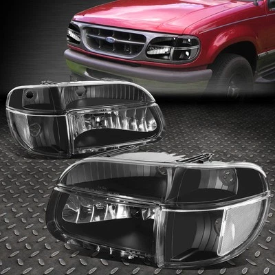 FOR 95-01 FORD EXPLORER BLACK HOUSING CLEAR CORNER HEADLIGHT BUMPER HEAD LAMPS - Image 1 of 4