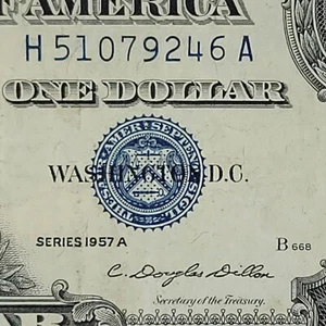 1957 A Silver Certificate Blue Seal 1 Dollar Bill FR 1620 H51079246A - Picture 1 of 7