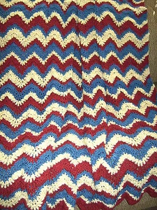 NEW HAND CROCHET BURGUNDY NAVY BEIGE RIPPLE WAVY AFGHAN BLANKET LAPGHAN THROW - Picture 1 of 8