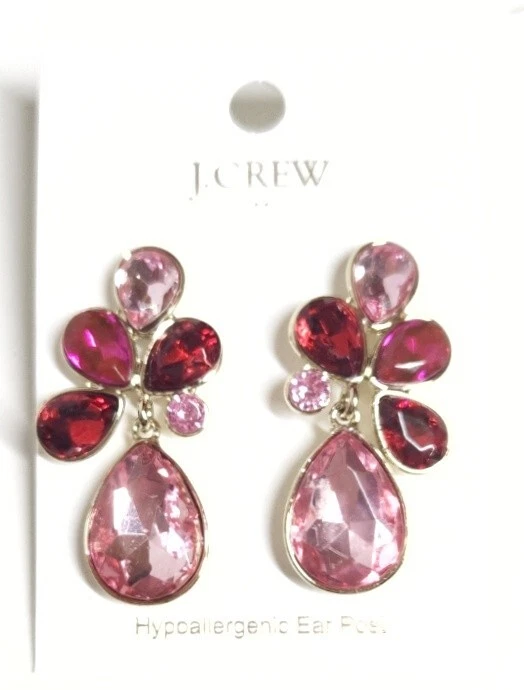Pendientes llamativos de pétalos de cristal J.Crew Factory rosa fucsia suave tono dorado nuevos con etiquetas Foto 1 de 4