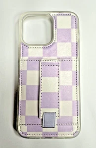 iPhone 12 Pro Max Case With Card Holder Finger Strap Wallet - Purple Checker - Picture 1 of 5