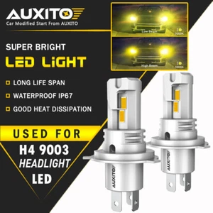 AUXITO H4 9003 Super Amber Yellow Kit LED Headlight Bulb High Low Beam Fog Lamp - Picture 1 of 14