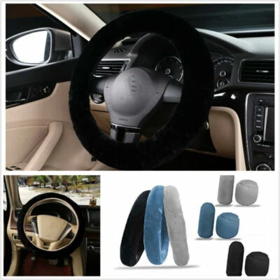 3x Non-slip Car Soft Wool Handbrake Gear Shift Cover Fuzzy Steering Wheel Cover - Image 1 of 4