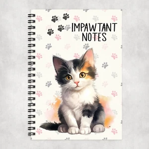 Impawtant Notes Tortoiseshell Cat A5 Spiral Bound Notebook 60 Lined pages, Cat - Picture 1 of 2