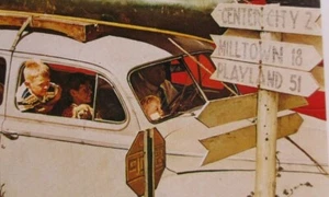 Norman Rockwell Postcard "Crossroads on Sunday, 1952" Ad for Ford Motor Company - Picture 1 of 3