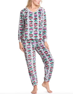 Muk Luks Plus Printed Dimple Fleece Cozy Pajama Set Color: Holidayvac - Picture 1 of 2