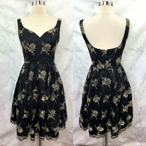 Abito da tè Jill Jill Stuart nero oro 2 linee A pizzo floreale giardino dorato gotico - Foto 1 di 17