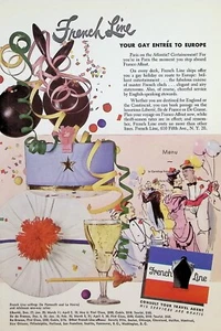 VINTAGE 1950s Print Ad ~ French Line ~ Your Gay Entree To Europe - Picture 1 of 1