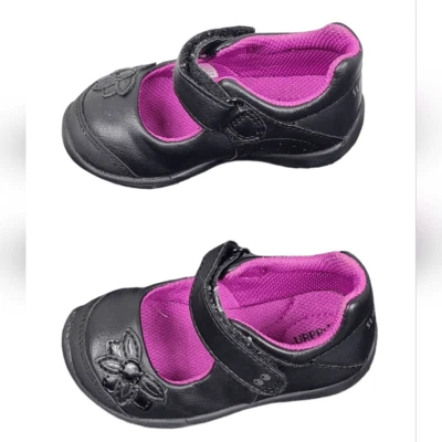 Smart Fit Toddler Girl Size 5 Black Memory Foam Mary Jane Flower Leather Shoes - Image 1 of 4