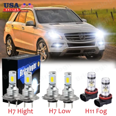 For Mercedes-Benz ML350 2006-2011 Combo LED Headlight Fog Light Bulbs Kit 6000K - Image 1 of 4