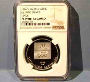 1996 Slovakia NGC 200 Korun Silver PROOF Coin Olympic Team Czechoslovakia Slovak - Picture 1 of 4