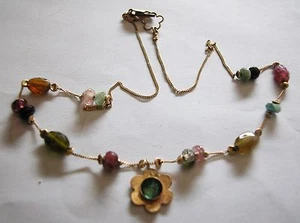 HERMOSO COLLAR DE CUENTAS FACETADAS DE ORO Y TURMALINA 9K - Imagen 1 de 3