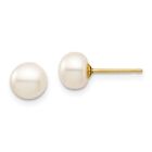 Real 14K Yellow Gold Madi K 6-7Mm White Button Cultured Pearl Stud Post Earrings