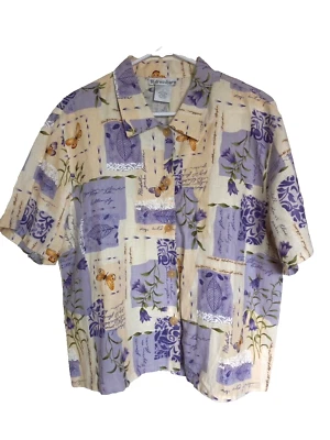 Camisa de vestir de lino para mujer amarilla floral manga corta blusa Foto 1 de 3