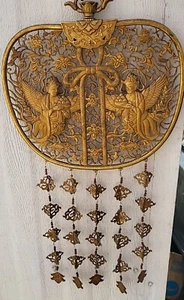 Antike Messingkunst - Engel liefert Pfirsich Anhänger 古代黄铜艺术品-天使送桃挂件 j1 - Bild 1 von 13