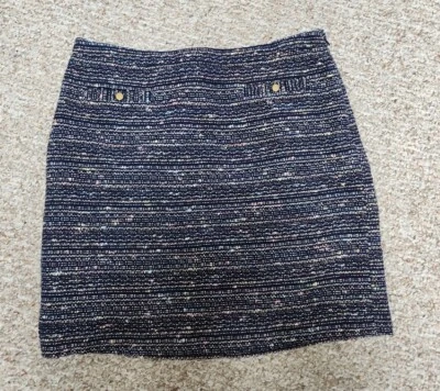 Falda LOFT Azul Marino Rayas Tweed Boucle Talla 12 Bolsillos Forrada Cremallera Lateral 34x19 Foto 1 de 4
