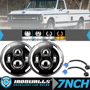 Par de faros LED redondos de 7" alto/bajo para camioneta Chevy 47-1957 C20/30 61-1974 - Imagen 1 de 12