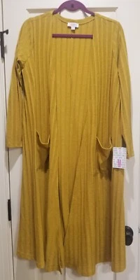 Lularoe Sarah Cardigan Duster, Solid Mustard Yellow Ribbed, Size Medium, NWT - Image 1 of 3