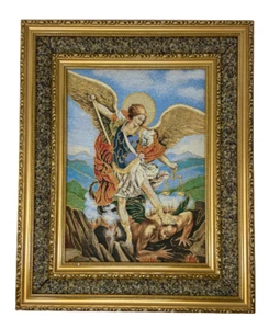 San Miguel Arcangel 17" x 21” Imagen Tela Acojinada Cuadro, New - Picture 1 of 2