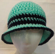 Bucket Brim Cloche Hat MINT GREEN & BLACK "NEW" Handmade Crochet adults & teens 