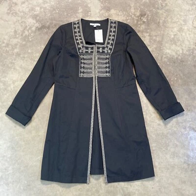 Chaqueta Cabi Mujer Talla 8 Negro Cuello Cuadrado Abrigo Cuentas Bordado Largo Medio Foto 1 de 4