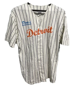 Detroit Tigers Mens Large Button Up Jersey Striped White - Picture 1 of 7