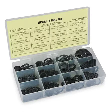 O Ring Assortment, Epdm, 200 Pcs, 12 Sizes,  1Rgy8 - Image 1 of 1