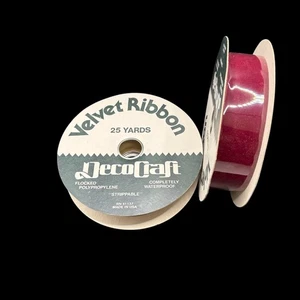 Vintage DecoCraft Velvet Ribbon Cranberry 1.5" x 25yd Rolls Set of 2 USA - Picture 1 of 5