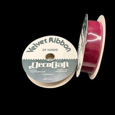 Vintage DecoCraft Velvet Ribbon Cranberry 1.5" x 25yd Rolls Set of 2 USA - Image 1 of 4